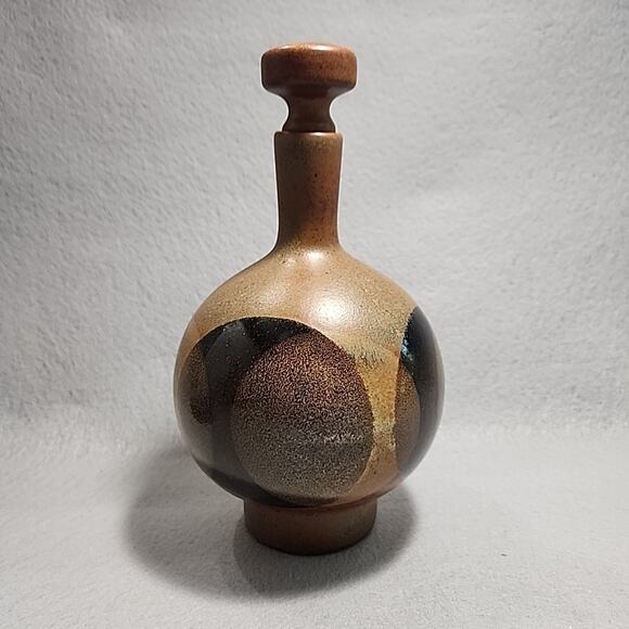 Robert Maxwell Pottery Craft USA 9in Decanter 3 Cups MCM 1970s Geometric Browns - Picture 8 of 14